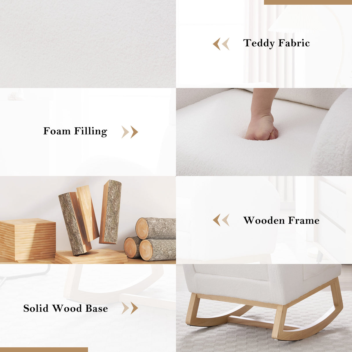 Teddy Fabric Leisure Rocking Chair with Adjustable Footstool