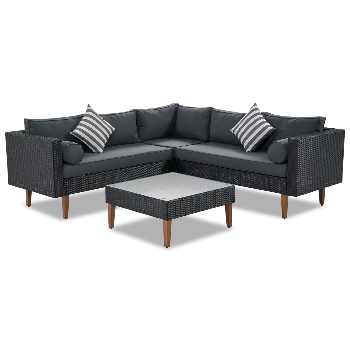 4-Pieces Outdoor Wicker Sofa Set with Colorful Pillows