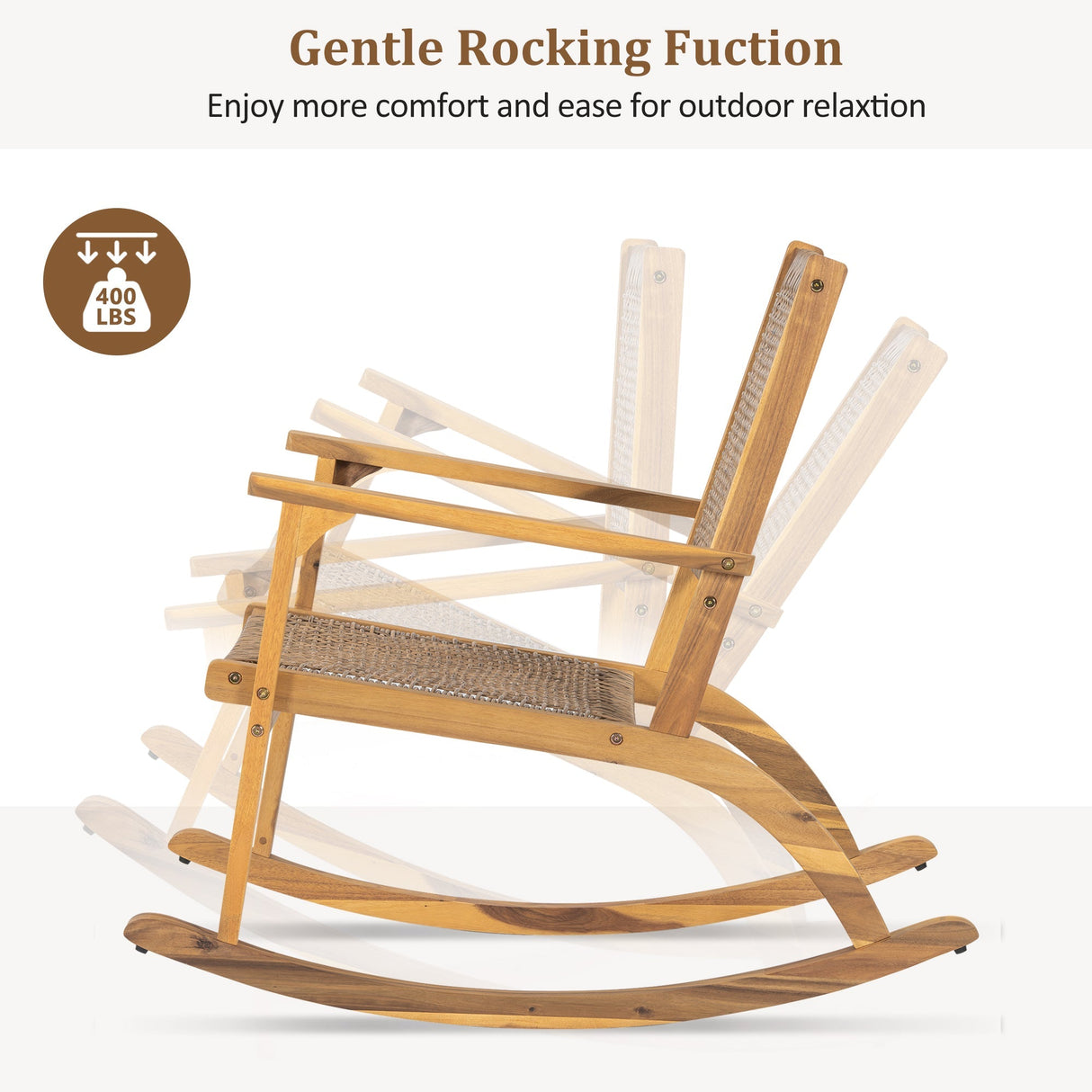 GO 2 Pieces Patio Rocking Chair Set, Acacia Wood Outdoor Rockers with Wicker Rattan Seat & Backrest, Comfortable Garden Porch Chairs for Backyard, Balcony, and Poolside, Natural