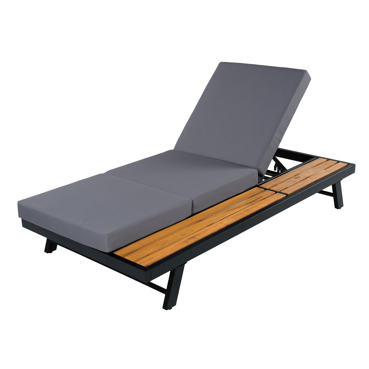 Black Iron + Teak Finish Chaise Lounge Set