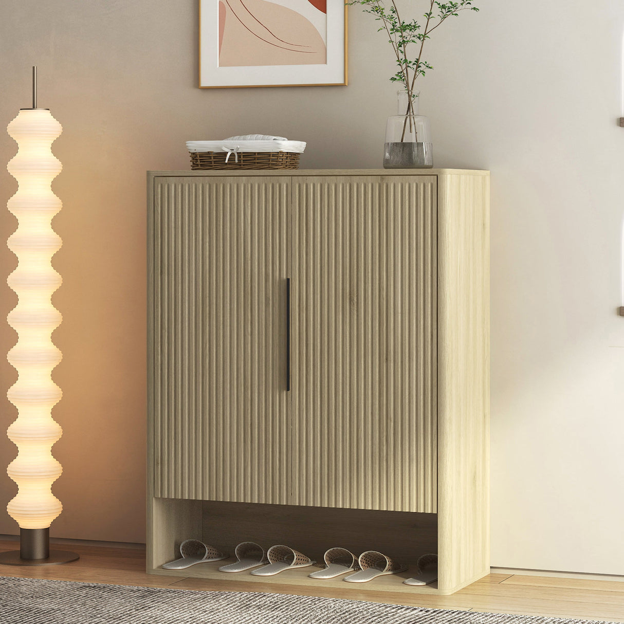 Wooden Shoe Storage Cabinet with Adjustable Shelves