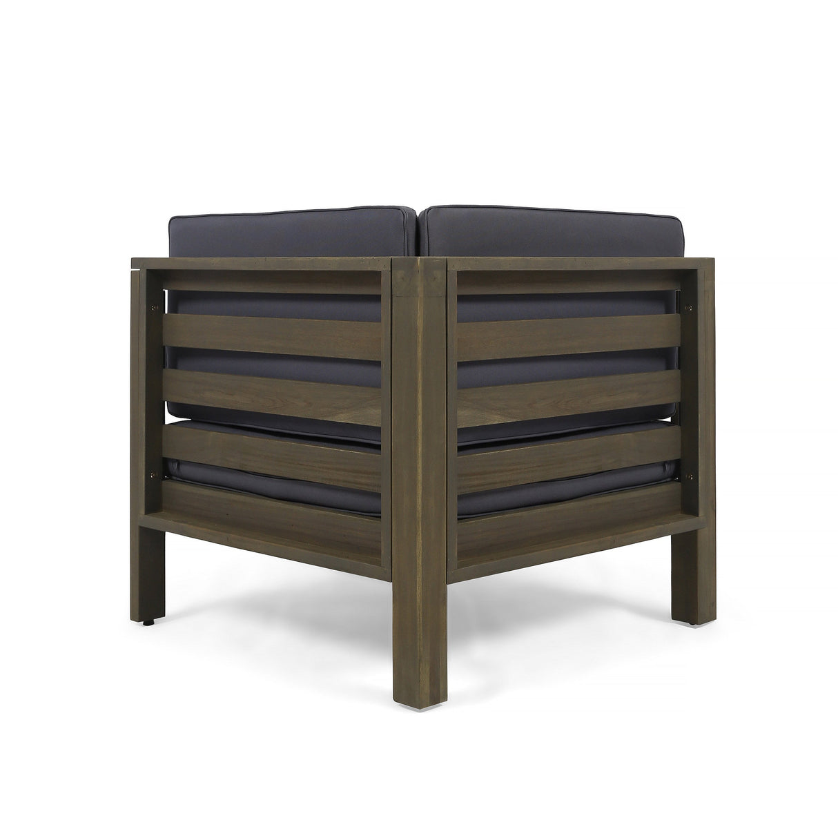 Oana Outdoor Wooden Sectional Set with Cushions, Dark Grey
