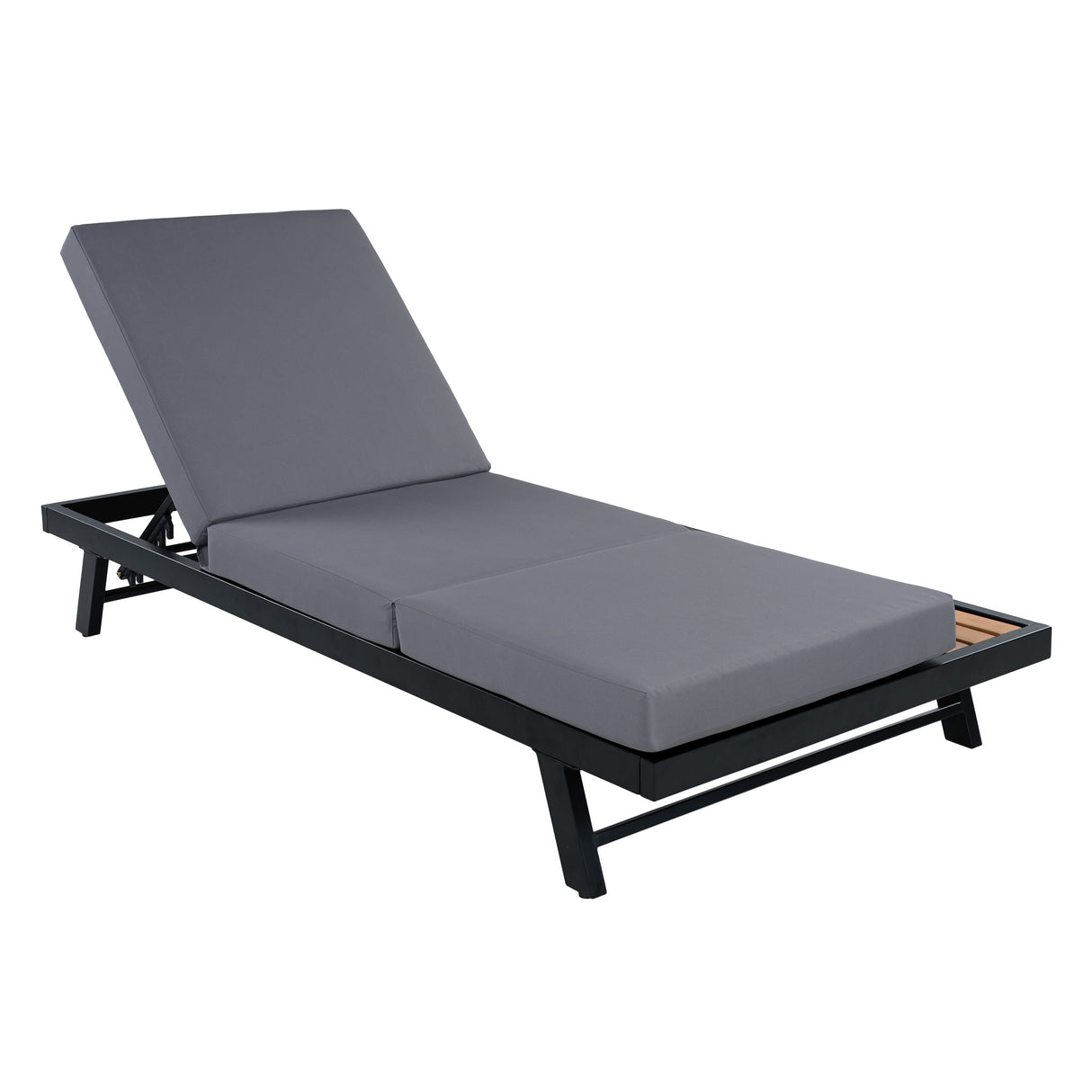 Black Iron + Teak Finish Chaise Lounge Set