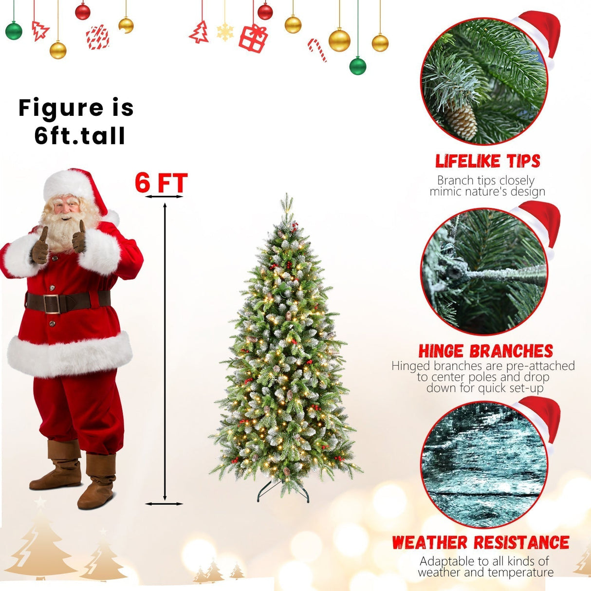 6ft Pre-Lit Artificial Christmas Tree with 380 Warm White LED Lights