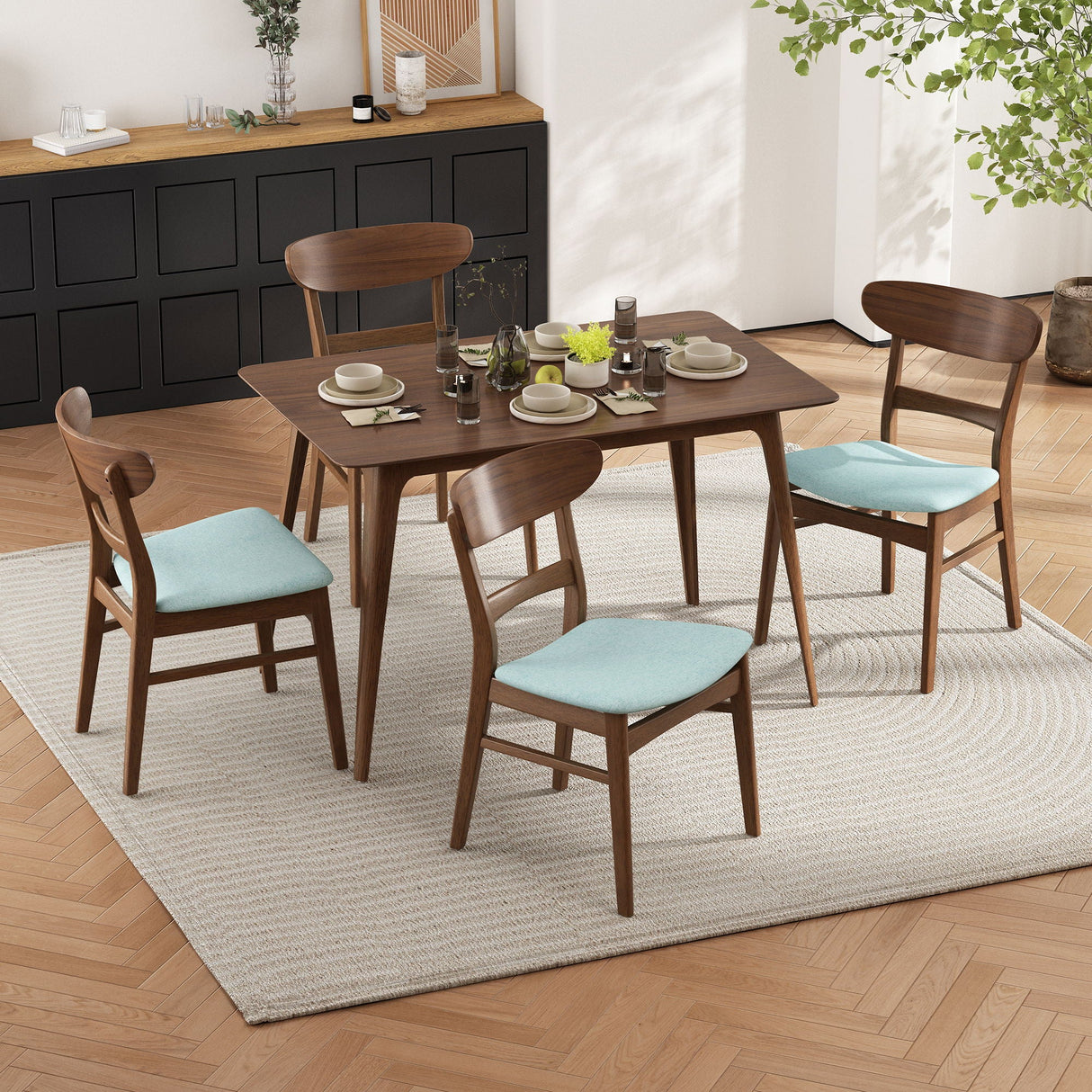 5 Piece Dining Set With Table And 4 Upholstered Chairs
