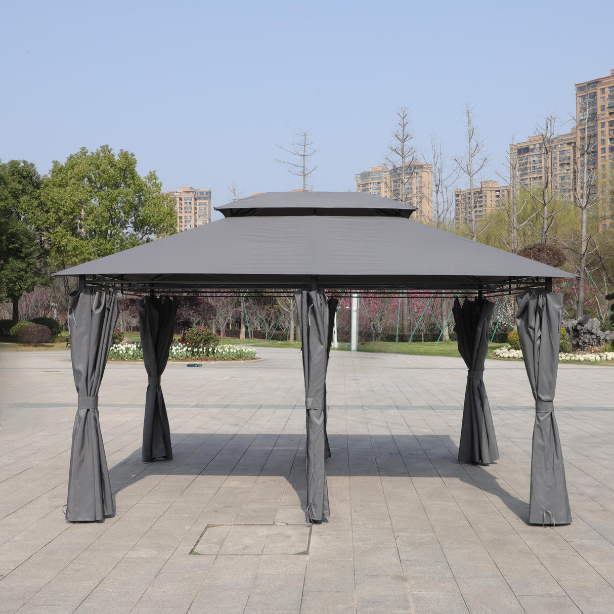 13x10 ft Outdoor Patio Gazebo Canopy Tent with Ventilated Double Roof and Side Wall