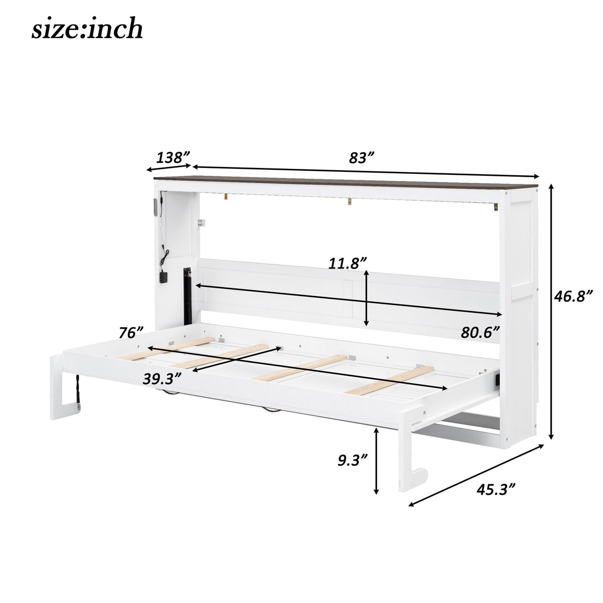 Murphy Bed with LED Light and Foldable Wall Cabinet