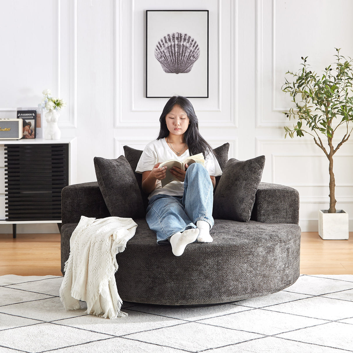 55''L Chenille Foam Single Swivel Chair