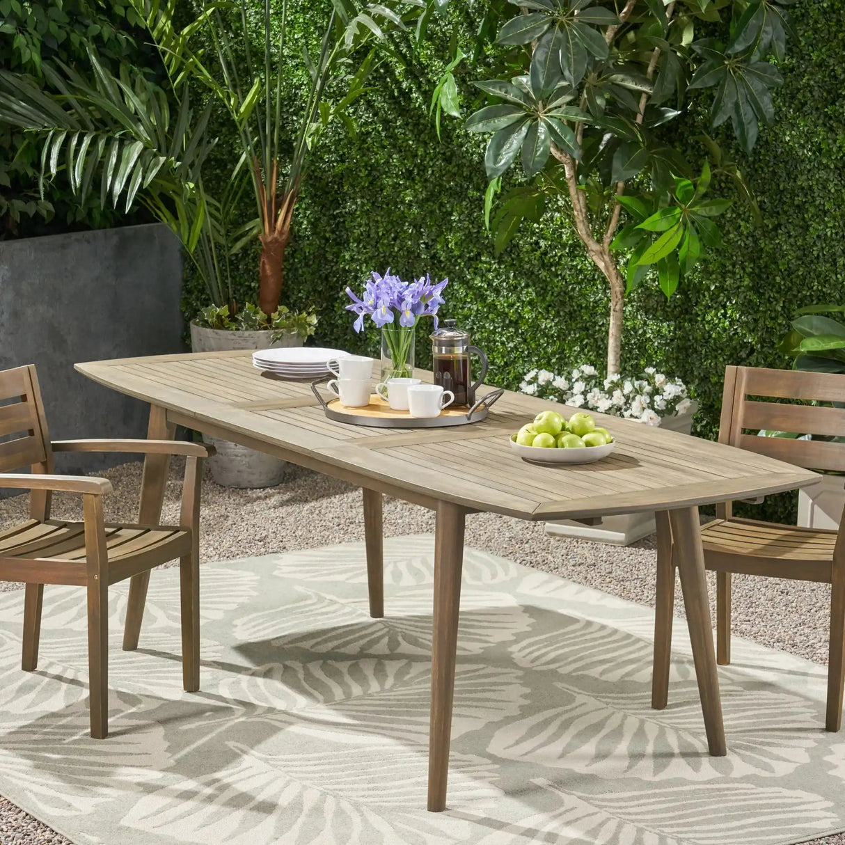 Placidity Outdoor Expandable Dining Table With Slatted Tabletop And Tapered Legs