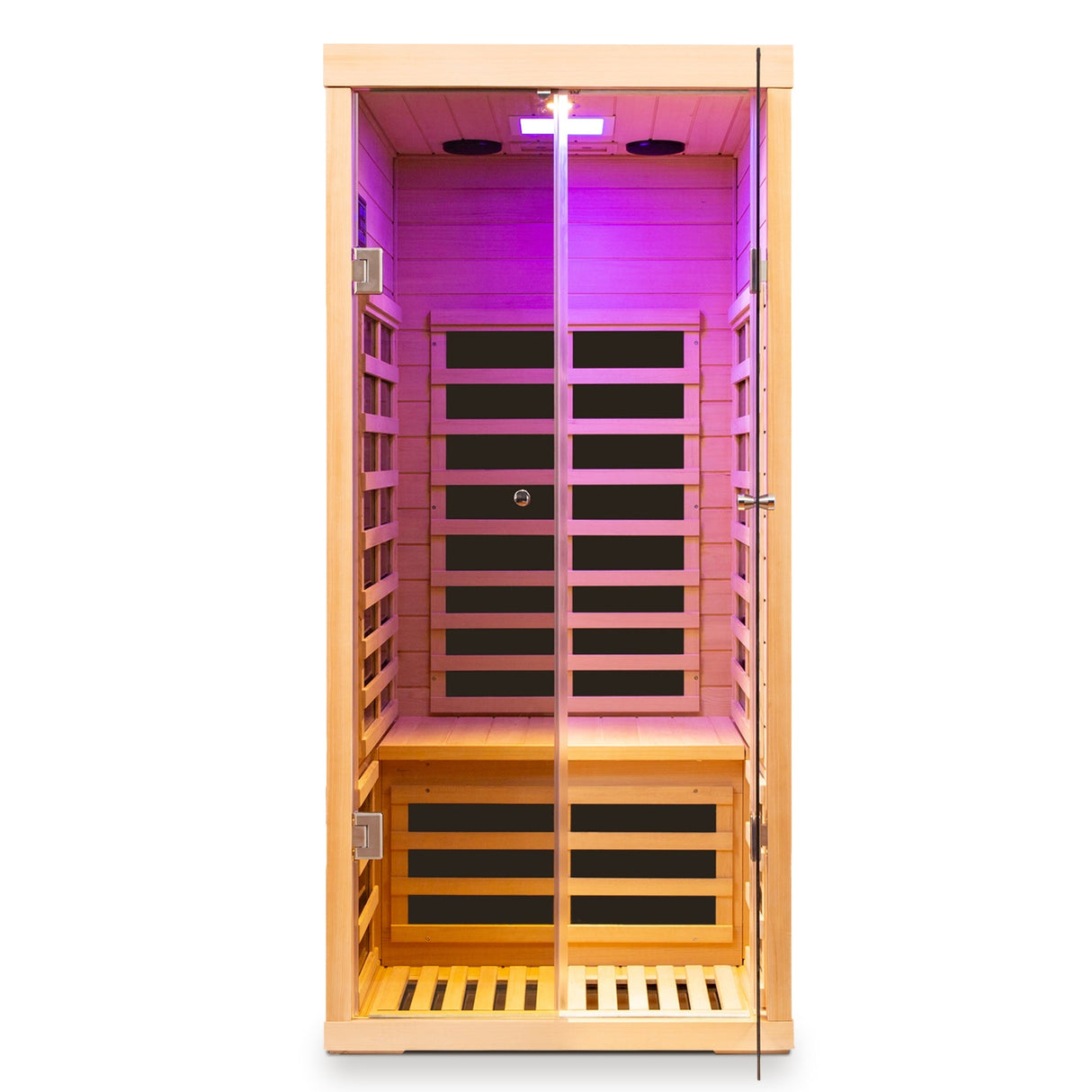 Luxury Indoor Low EMF Far Infrared Sauna Room with Hemlock Wood and Glass Double Doors