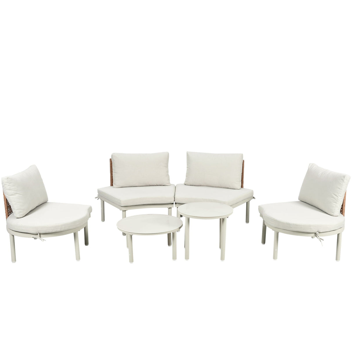 6 Piece Patio Set, Half Moon Outdoor Sectional Sofa With 2 High Low Coffee Tables, 4 Pillows & Cushions