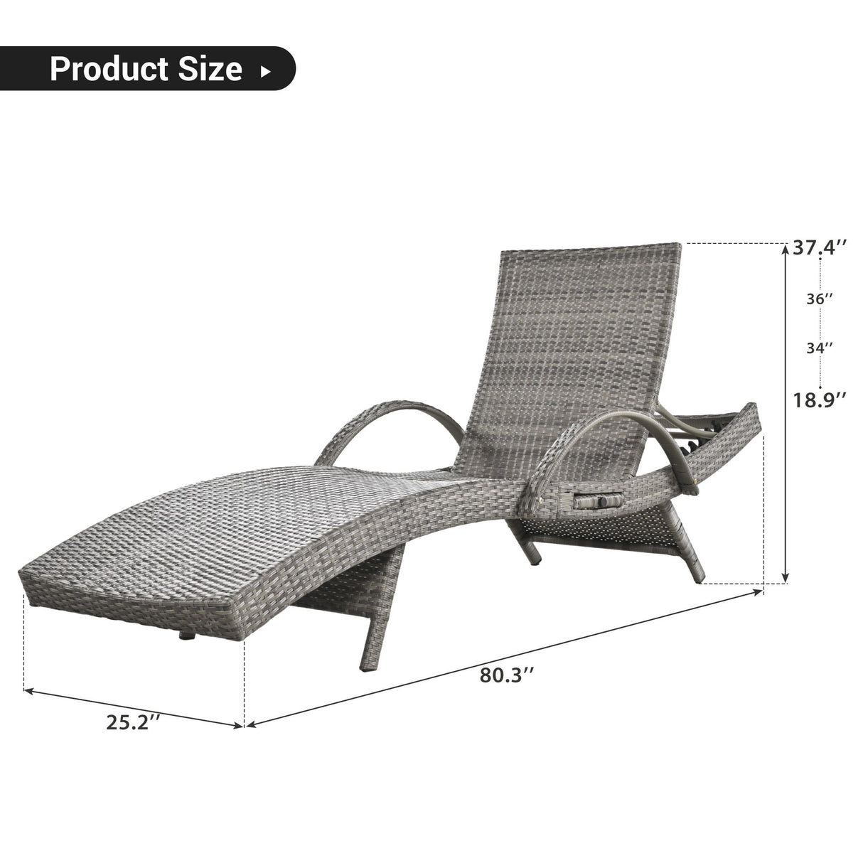 K&K 80'' Outdoor Wicker Chaise Lounge Chairs Set of 2
