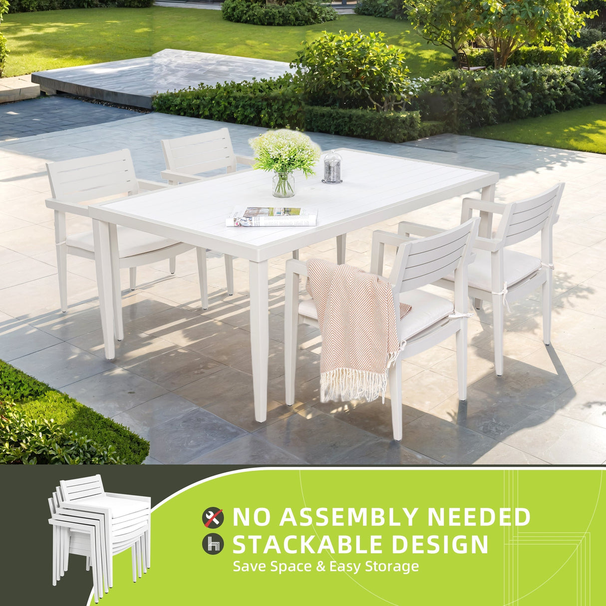 Outdoor Patio Aluminum Stationary Dining Chairs 4PCs with Outdoor-Grade Sunbrella Fabric Cushions