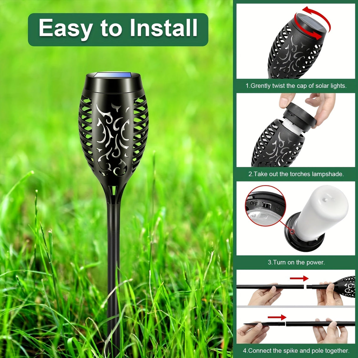 8-Pack Solar Flame Torch Lights – Flickering Outdoor Garden Lights for Patio & Lawn