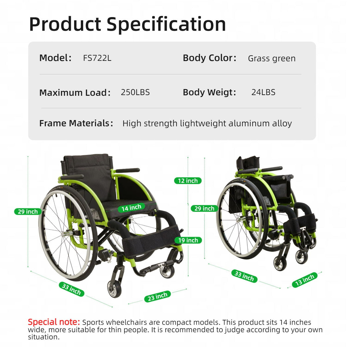Lightweight Foldable Sport Wheelchair with 24" Tires - Aluminum