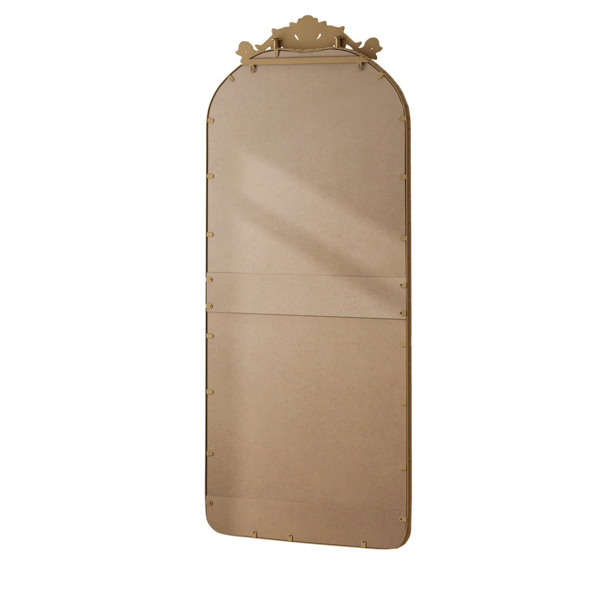 Retro Arched Full Body Mirror with Vintage Carved Applique