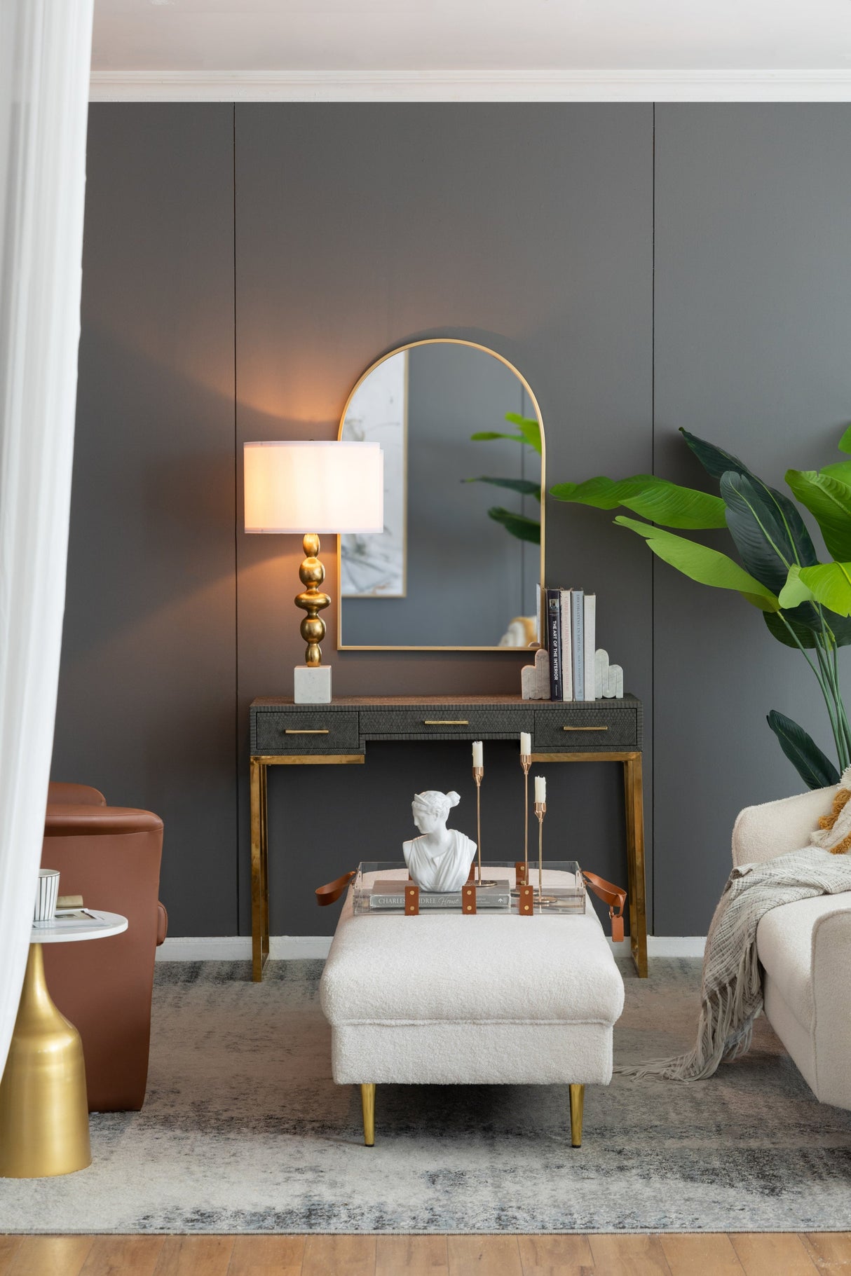 D15x29.5' Gold and White Table Lamp with Round Four Tiered Body