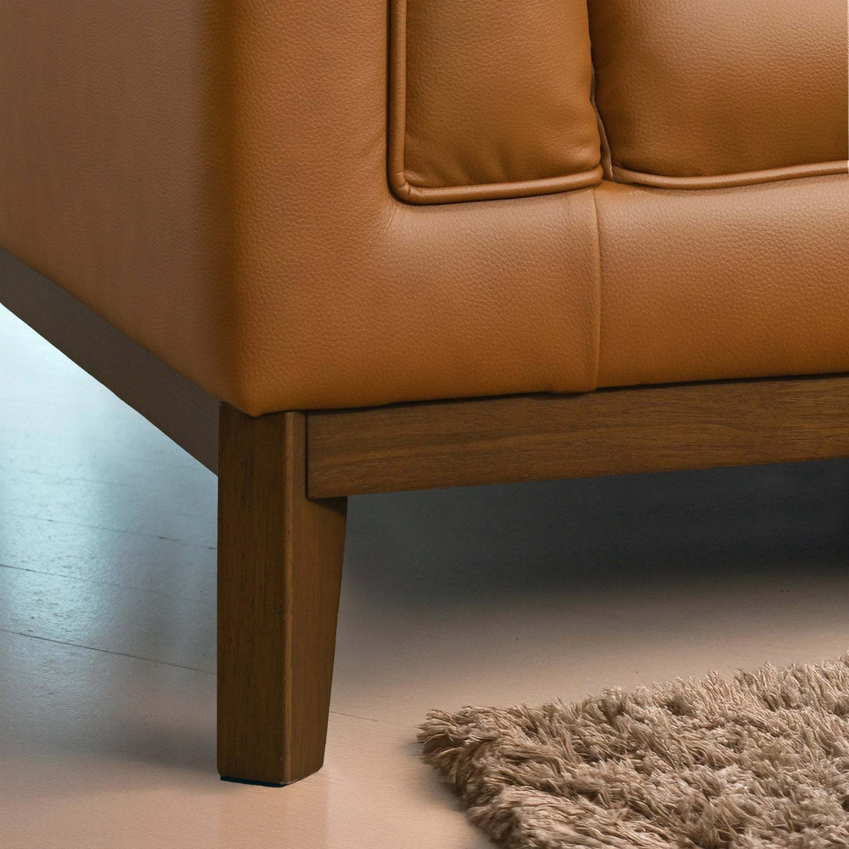 Melissa Mid-Century Cognac Vegan Leather Modern Sofa