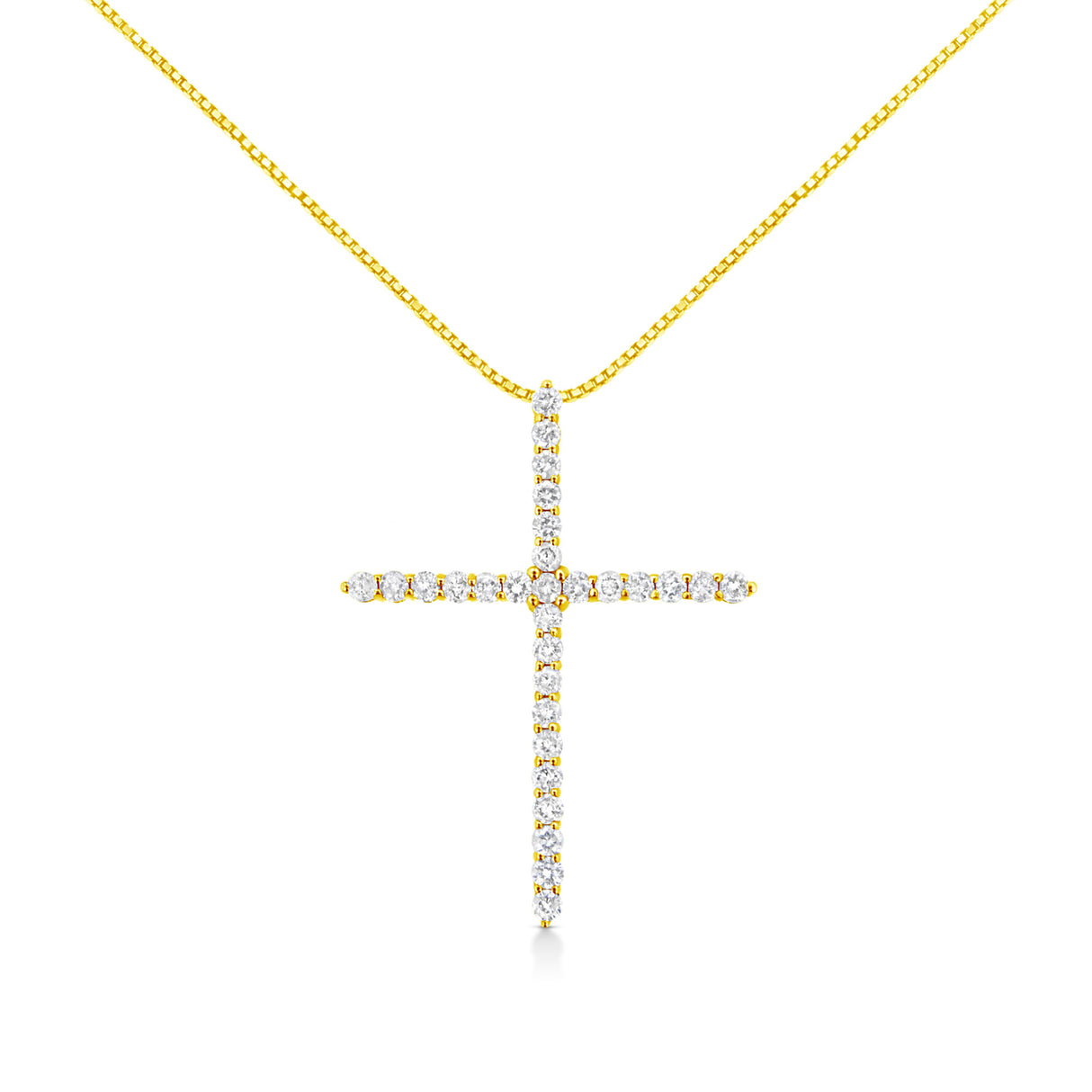 10K Yellow Gold Plated .925 Sterling Silver 3.0 Cttw Prong-Set Round Brilliant Cut Diamond Cross 18" Pendant Necklace (J-K Color, I1-I2 Clarity)
