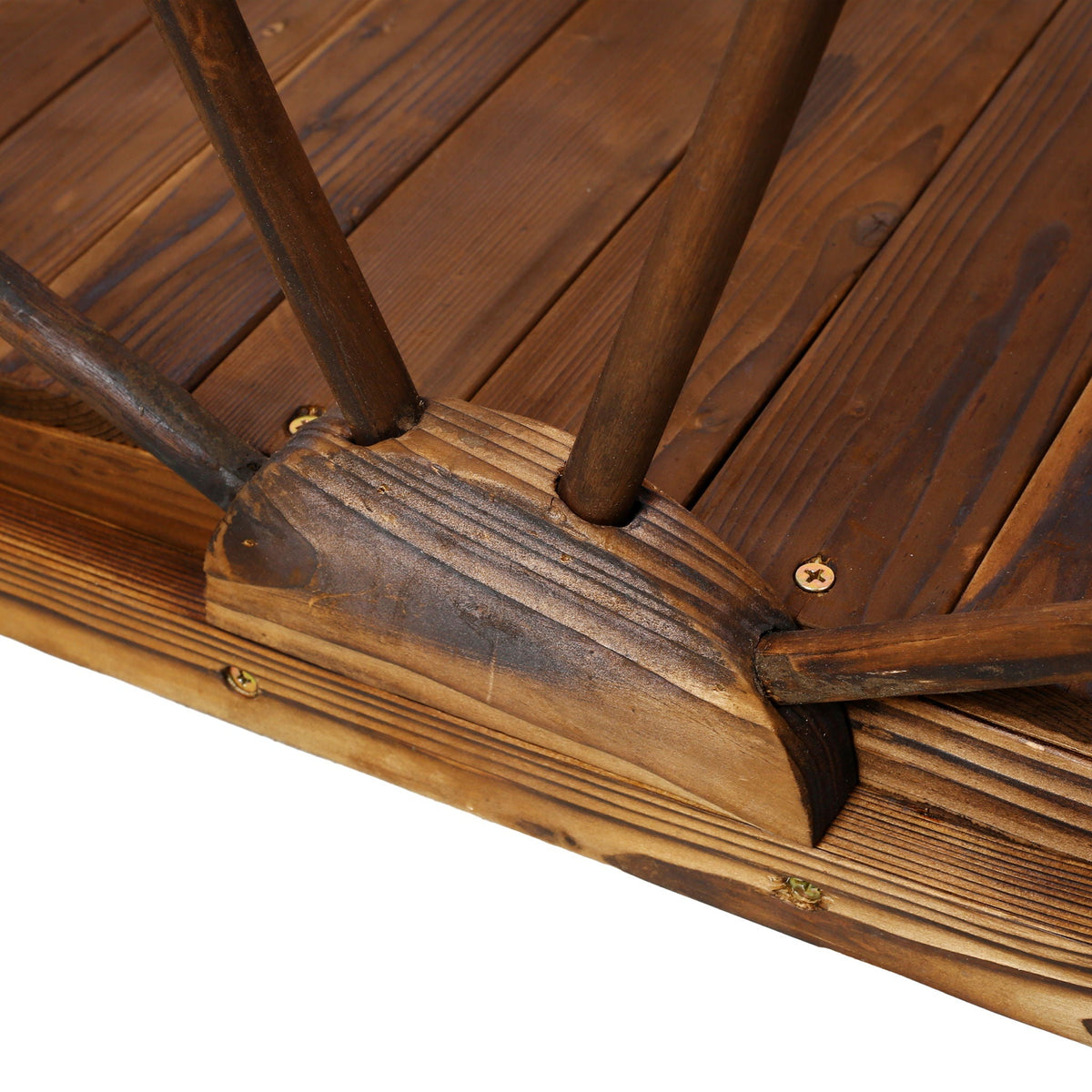 Wooden Garden Bridge Arc Footbridge With Half Wheel Railings Solid Fi - Brown