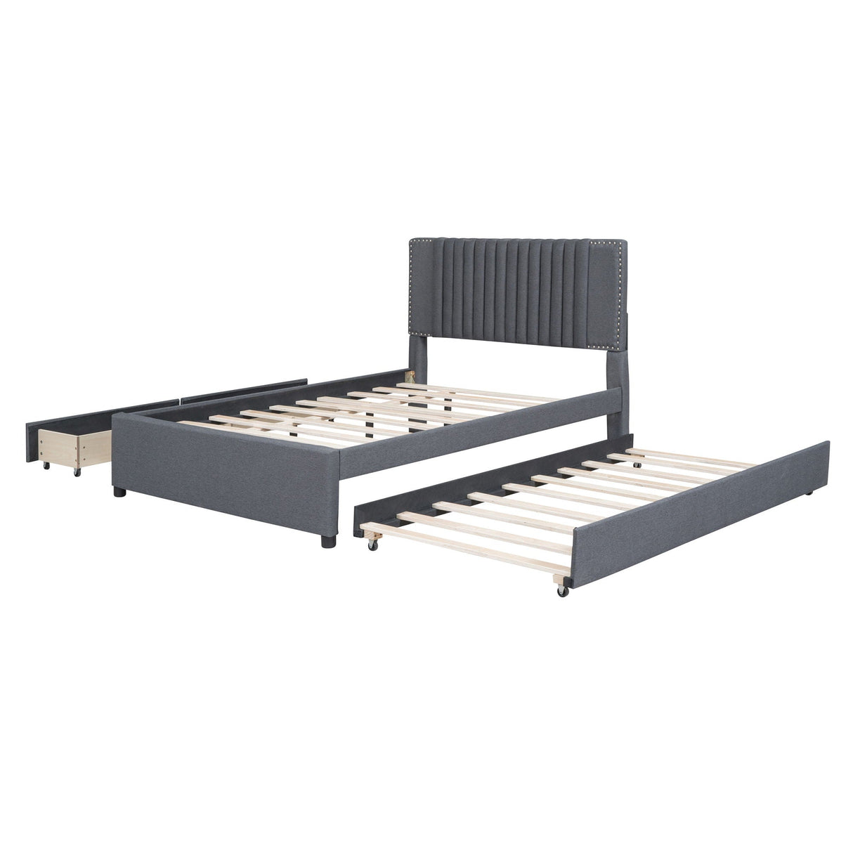 Upholstered Platform Bed With Drawers, Classic Headboard Design