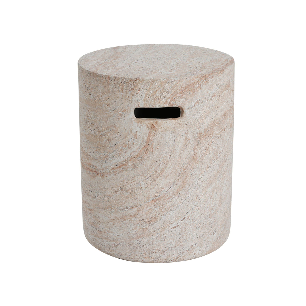 Modern Concrete Side Table with Travertine Finish - Beige