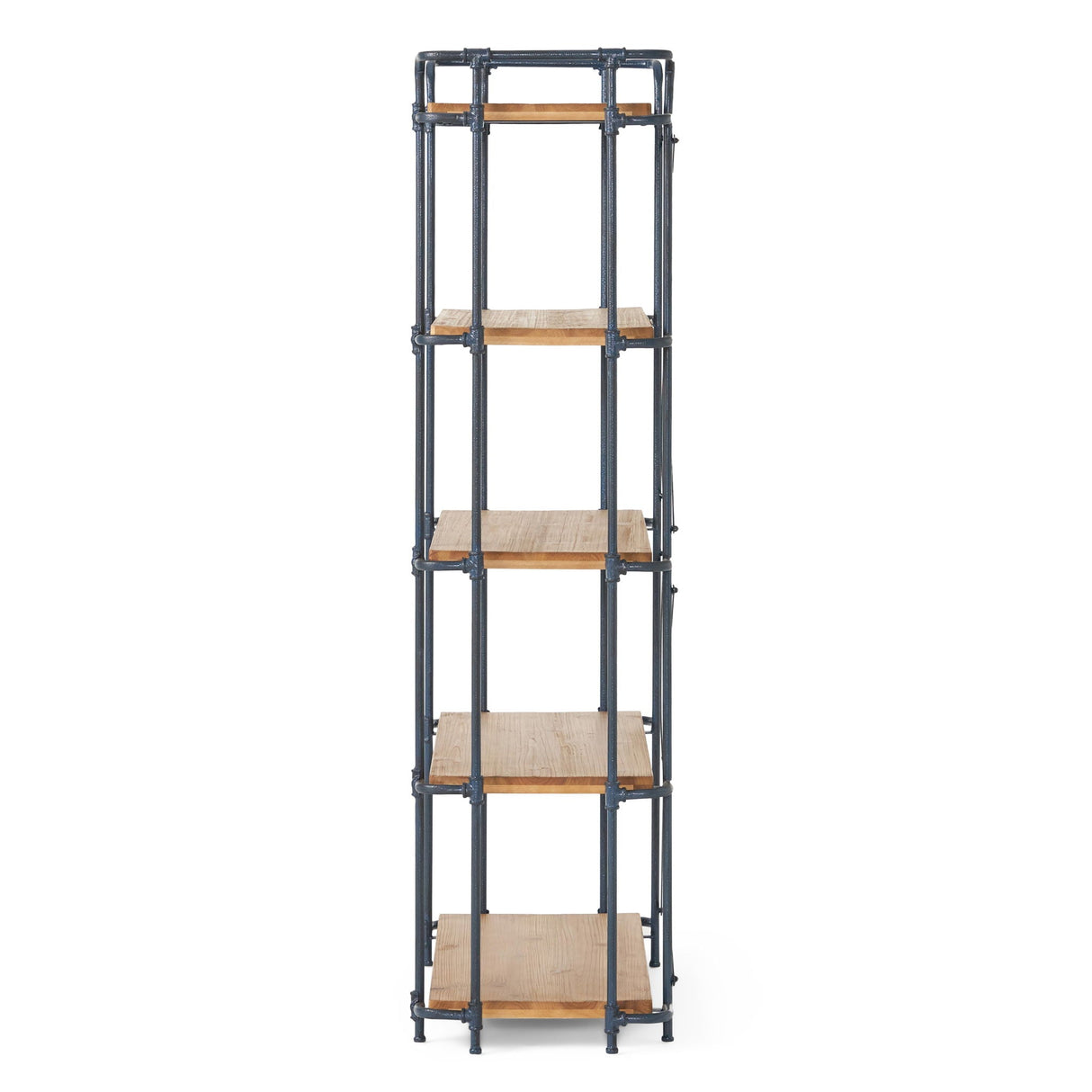 Yorktown - Industrial 5 Shelf Bookcase With Metal Pipework And Solid Fir - Natural