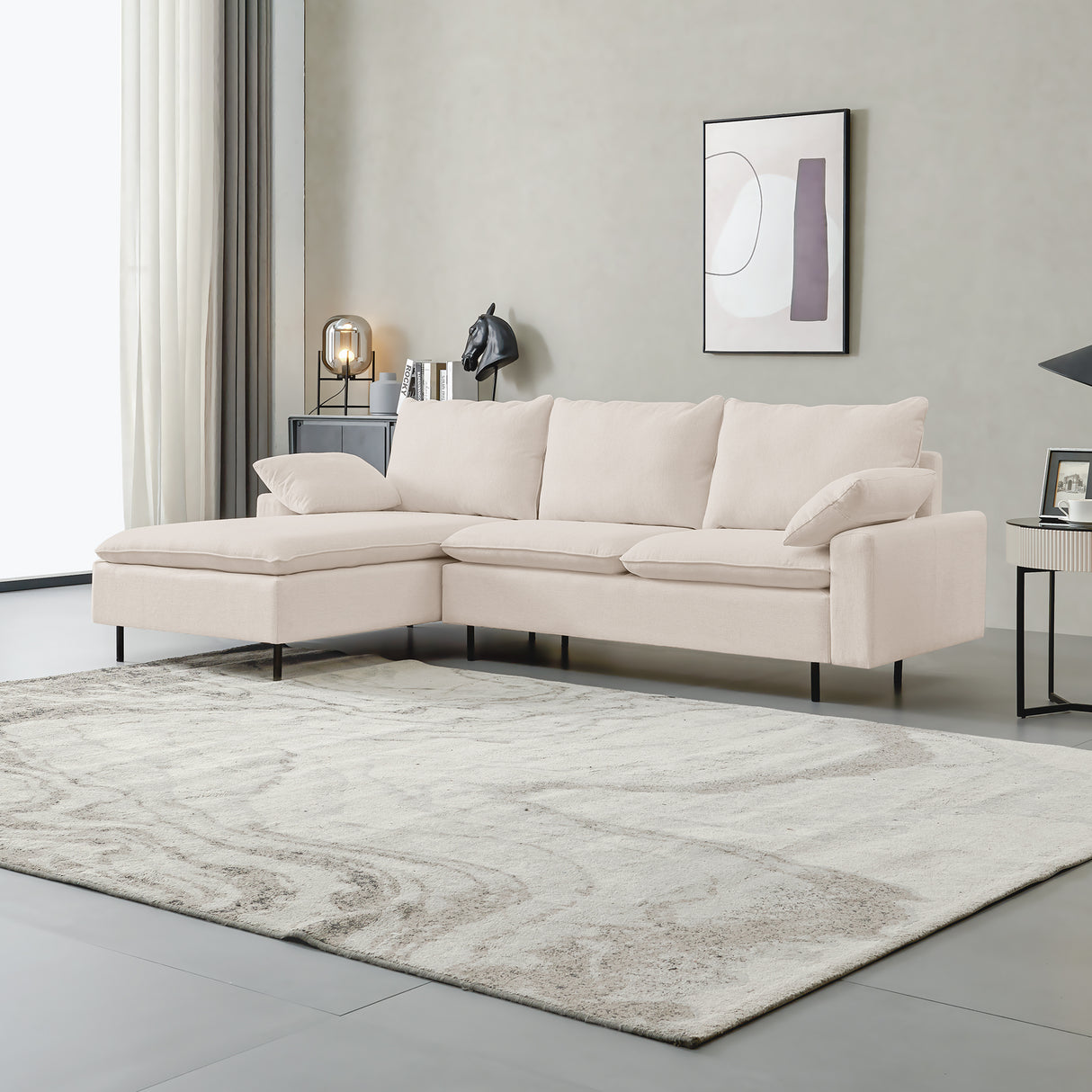 L-Shaped-linen-sectional-sofa-with-right-chaise(left-facing-chaise),Beige-