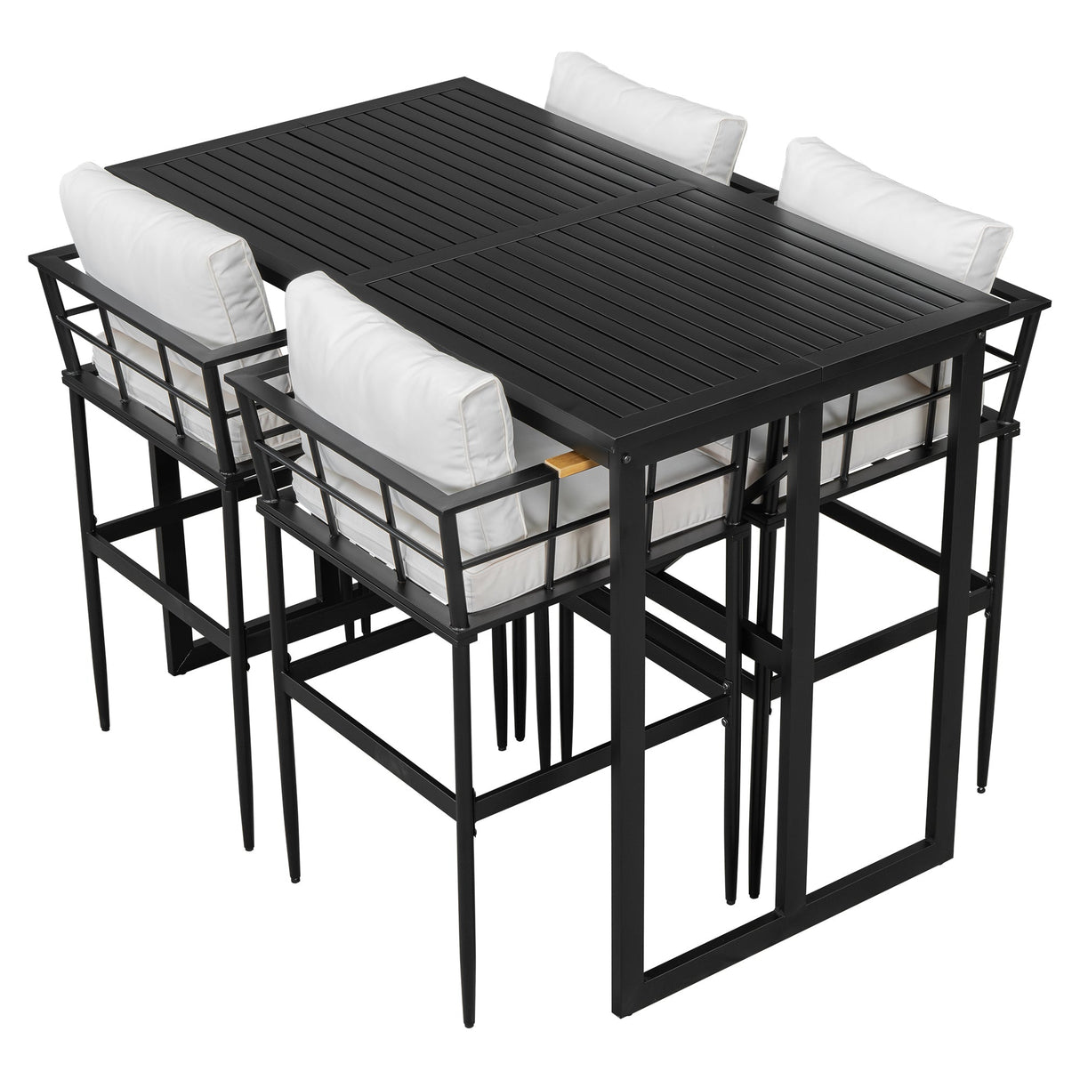 U_Style Iron Outdoor Dining Set with Acacia Wood Armrest