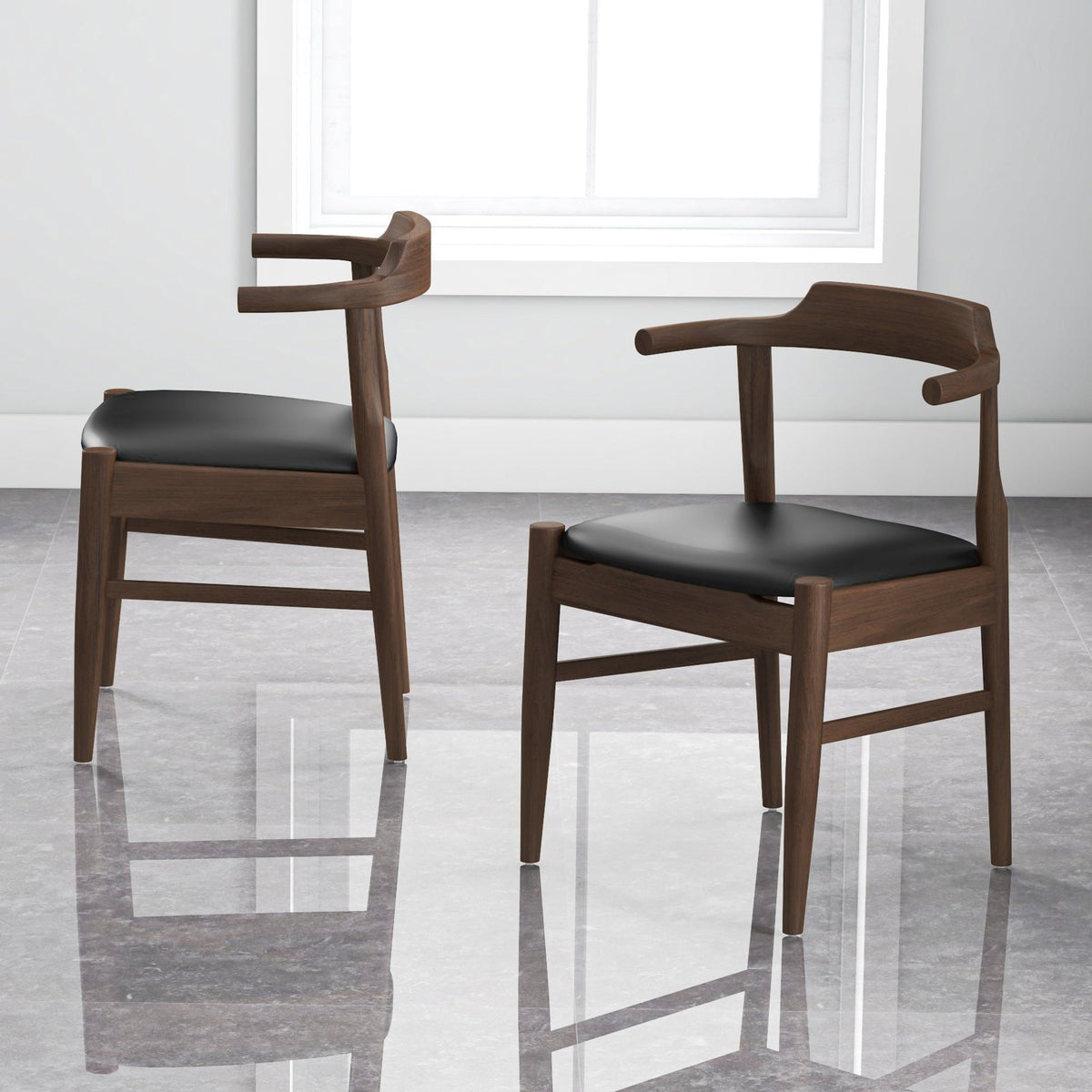 Mid-Century Modern Dining Chair Set of 2 with Solid Wood Frame - Dark Gray or Black