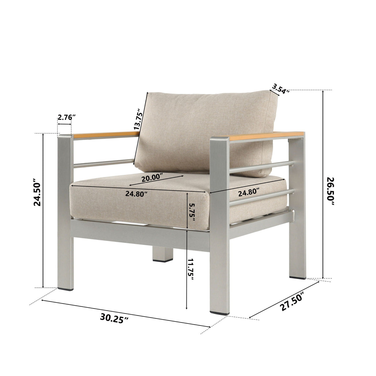 Cora Outdoor Aluminum Club Chair - Silver / Beige