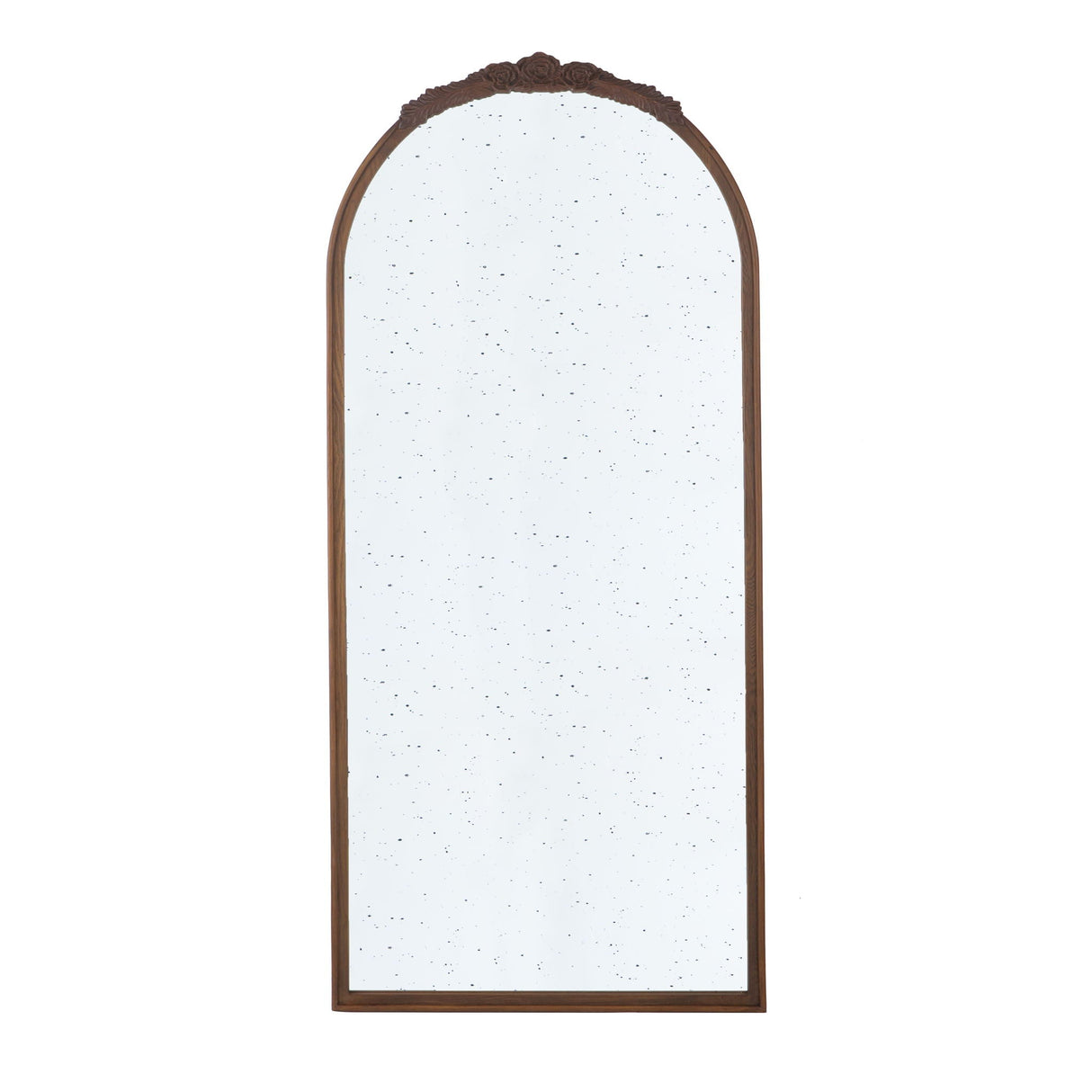 Hand Carved Rose Antique Mirror Frame, Large Arch Mirror Wall Decor For Living Room, Bathroom, Entryway - Brown