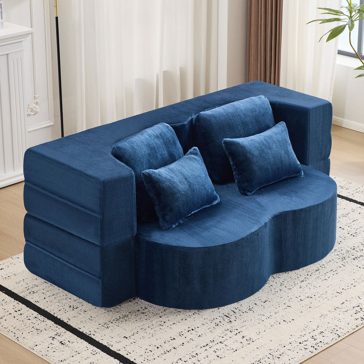 Queen Size Foldable Sofa Bed Chenille Futon Couch