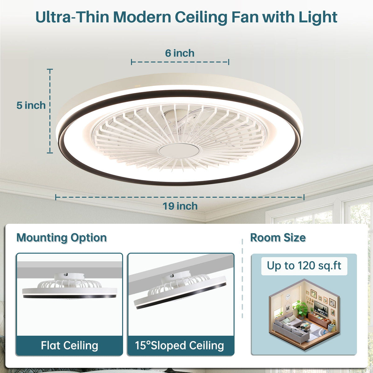 RGB Dimmable LED Bladeless Ceiling Fan with Remote Control