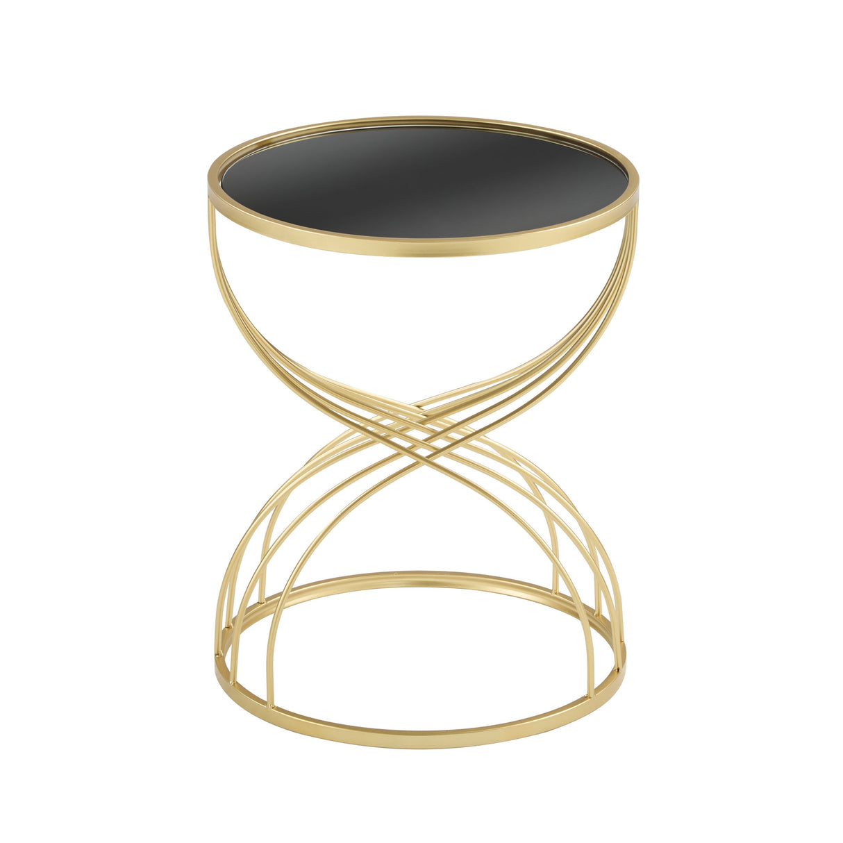 Modern Side Table with Golden Metal Frame and Black Mirror Top
