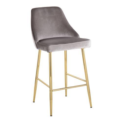 Marcel Contemporary/Glam Counter Stool in Gold Metal - Set of 2