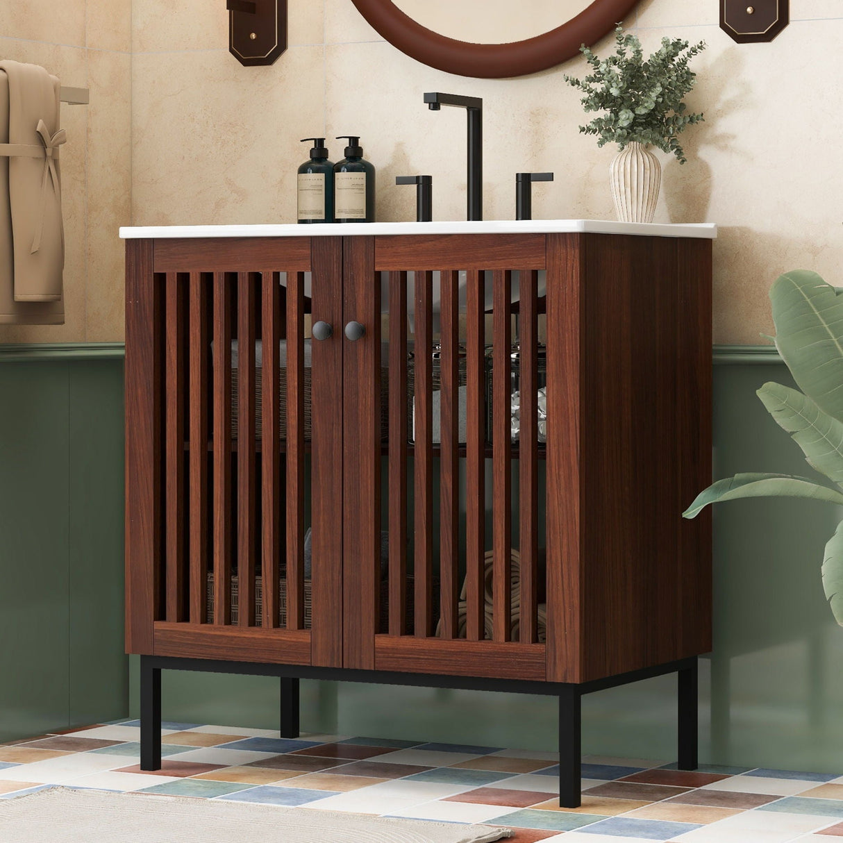 30" Vintage Bathroom Vanity With Ceramic Sink