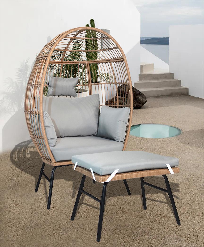 Outdoor garden wicker egg chair and footstool patio chaise
