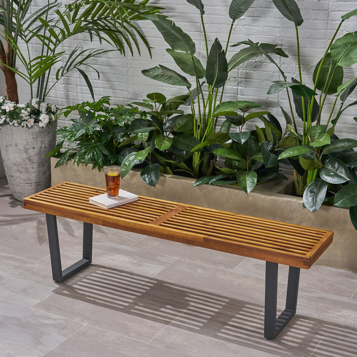 Intrinsic Outdoor Dining Bench with Slat Top - Acacia Wood & Iron