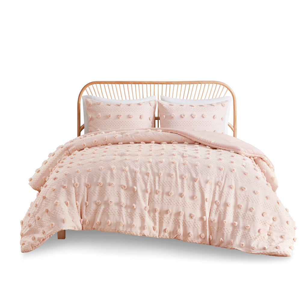 Full/Queen Clip Jacquard Comforter Set with Hypoallergenic Filling - White