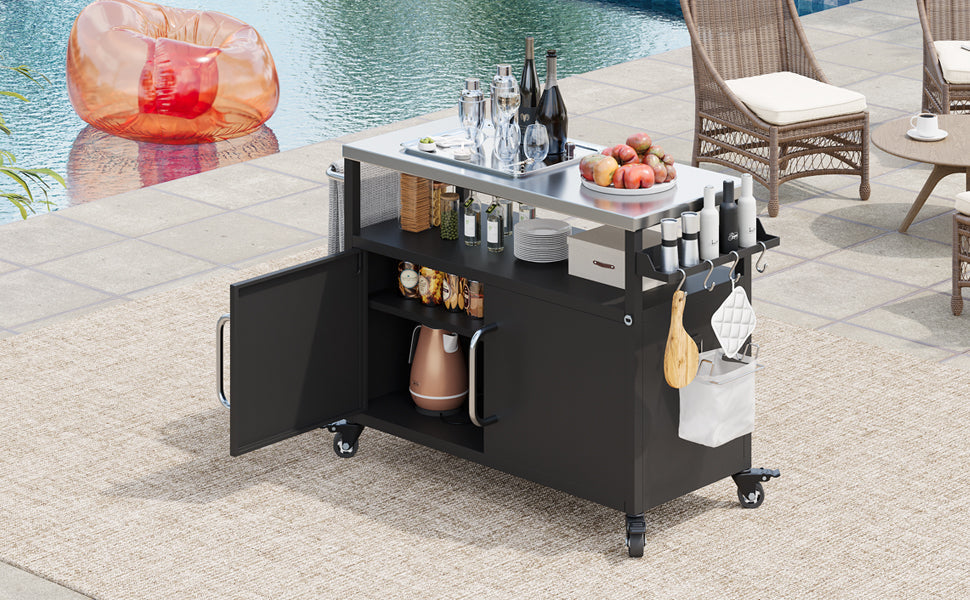 K&K 54.5' Outdoor Kitchen Island with Stainless Steel Tabletop and Storage