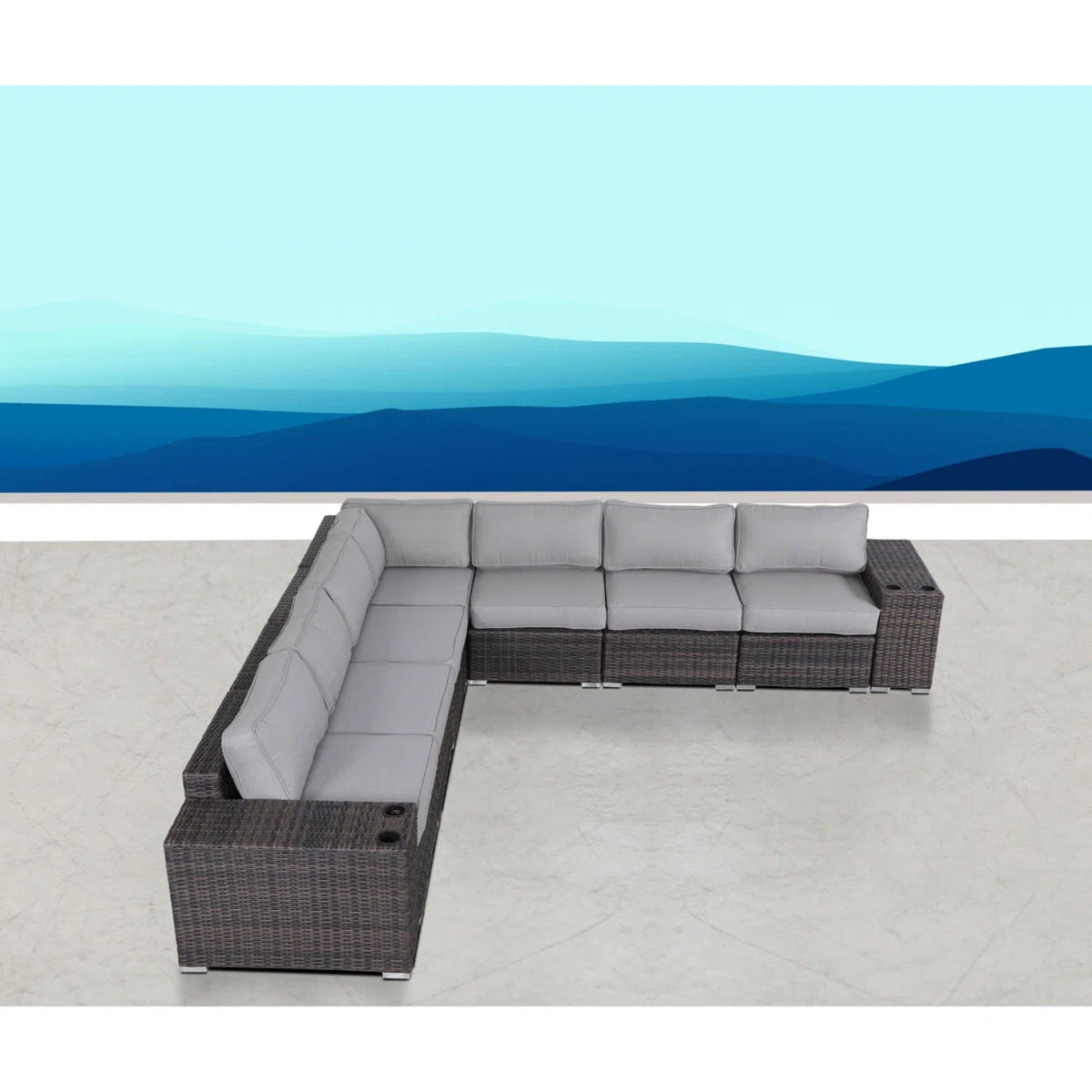 Modern Rattan Wicker Seating Group With Cushions