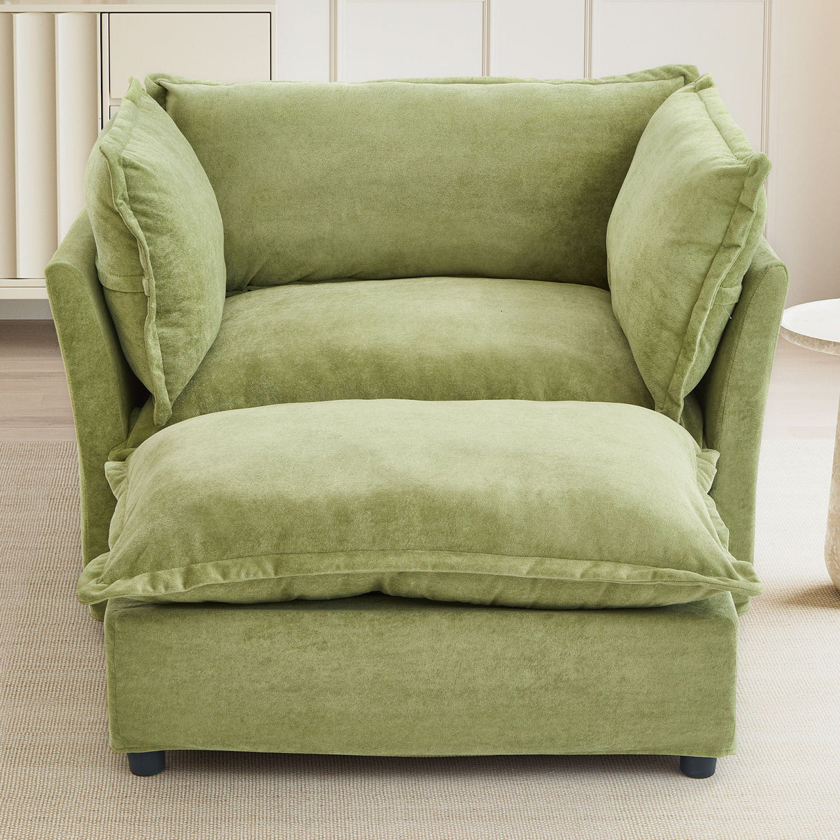 Modern Cozy Upholstered Armchair Sofa With Movable Ottoman