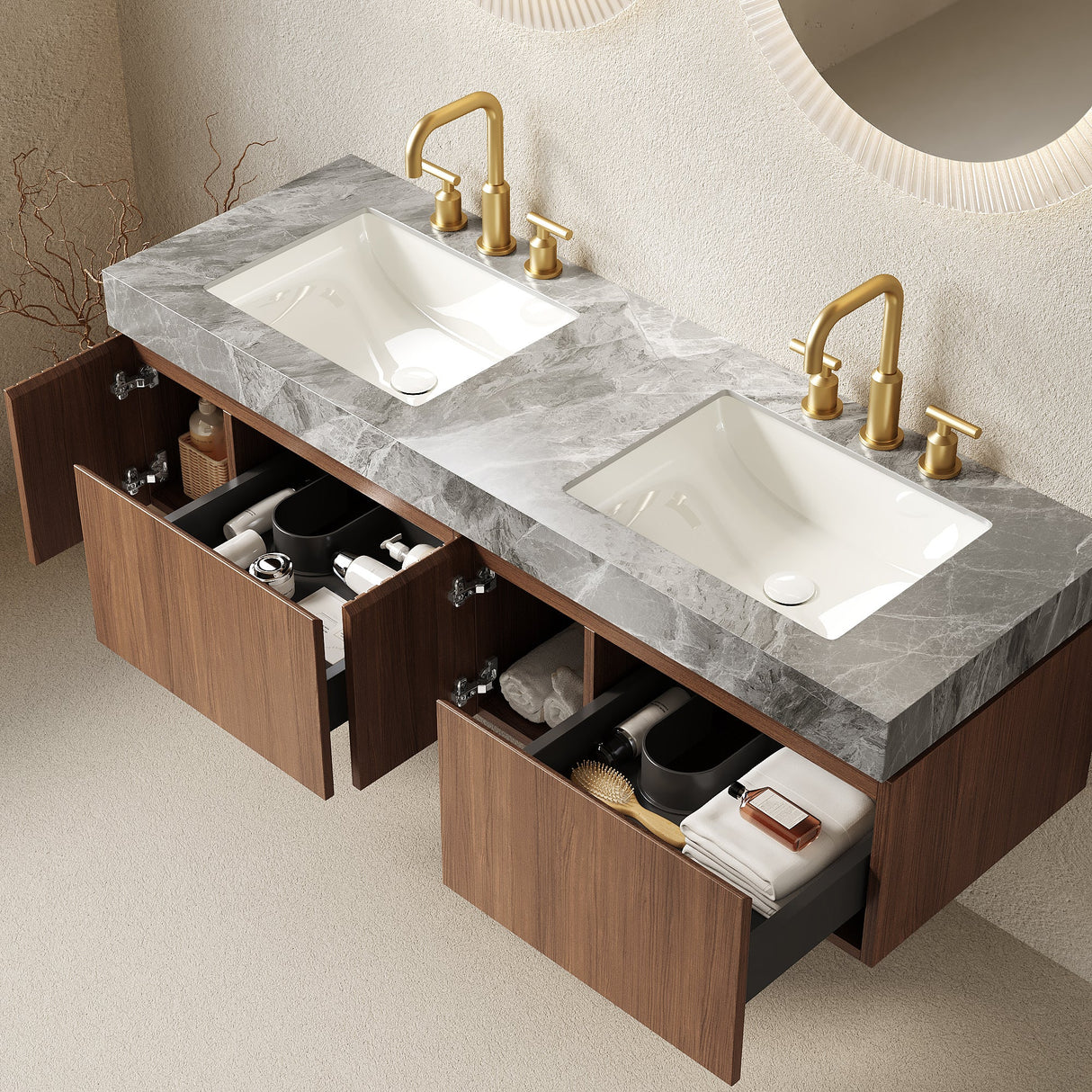 MURI 60" Bathroom Vanity & Sink, Floating Plywood Storage Cabinet