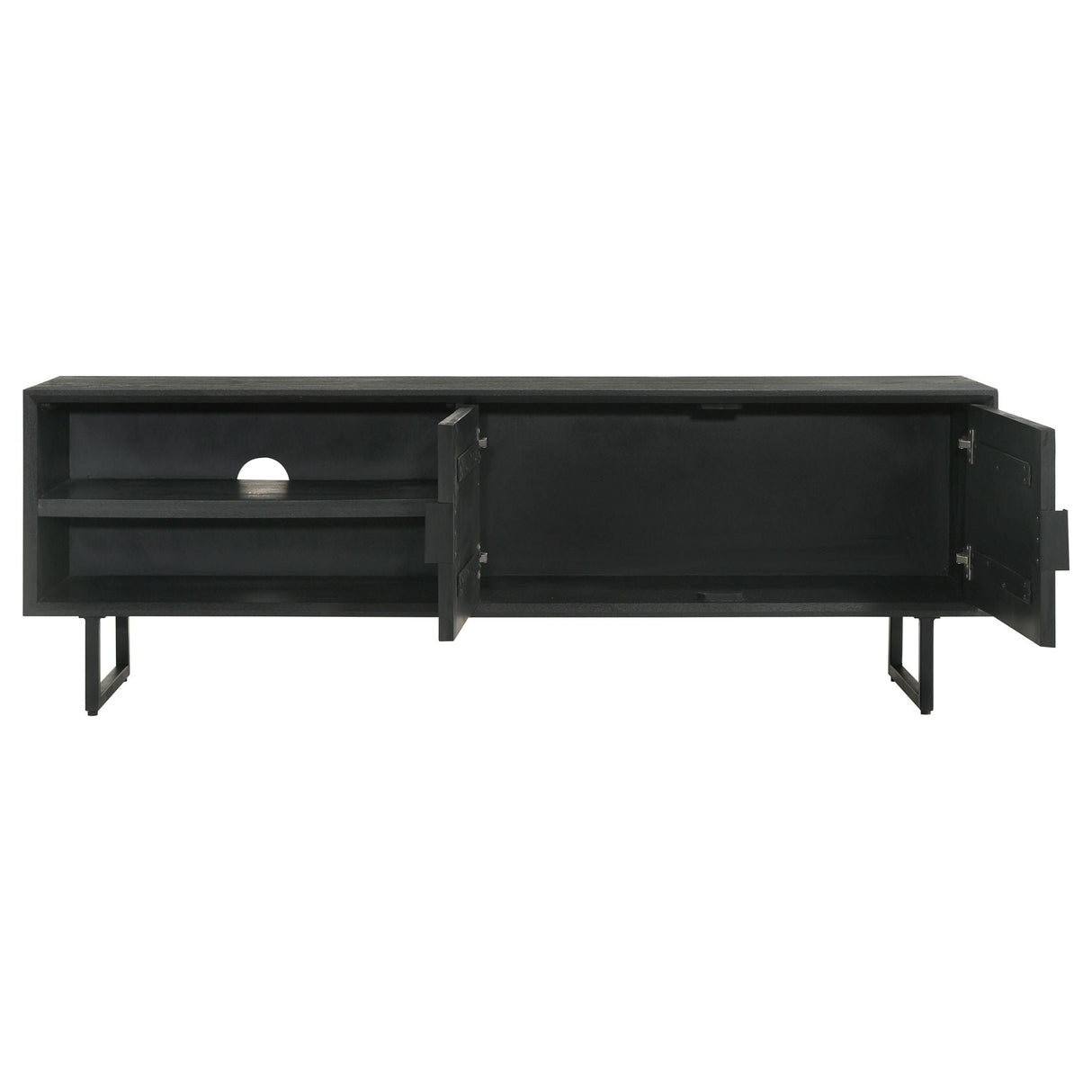 Manaya - 2 Door Stand With Open Shelving And Hidden Storage - Charcoal Black