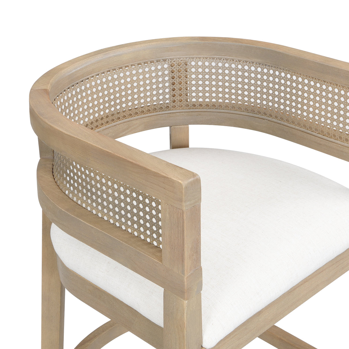 Wood And Rattan Upholstered Arm Bar Stools, Set of 2