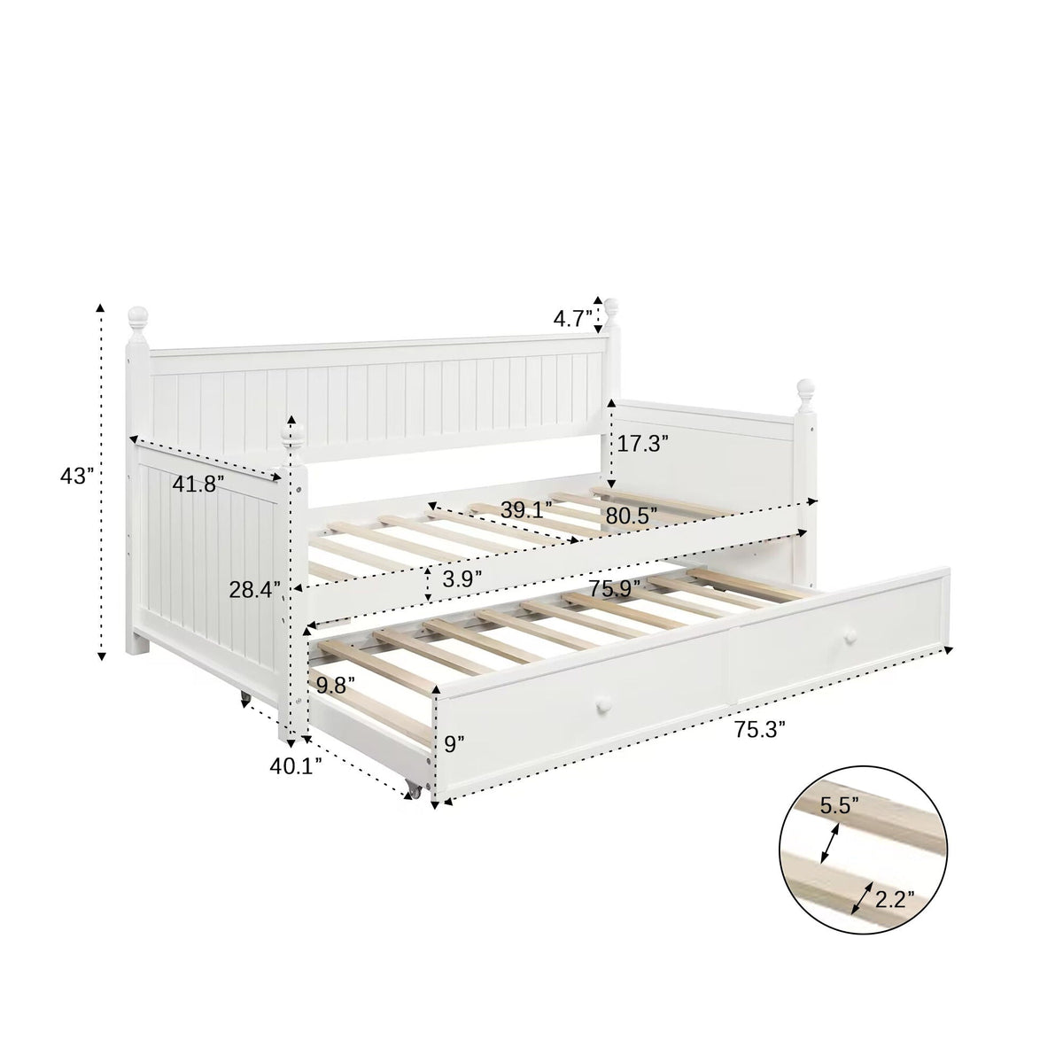 Twin Size Daybed & Twin Size Trundle - White