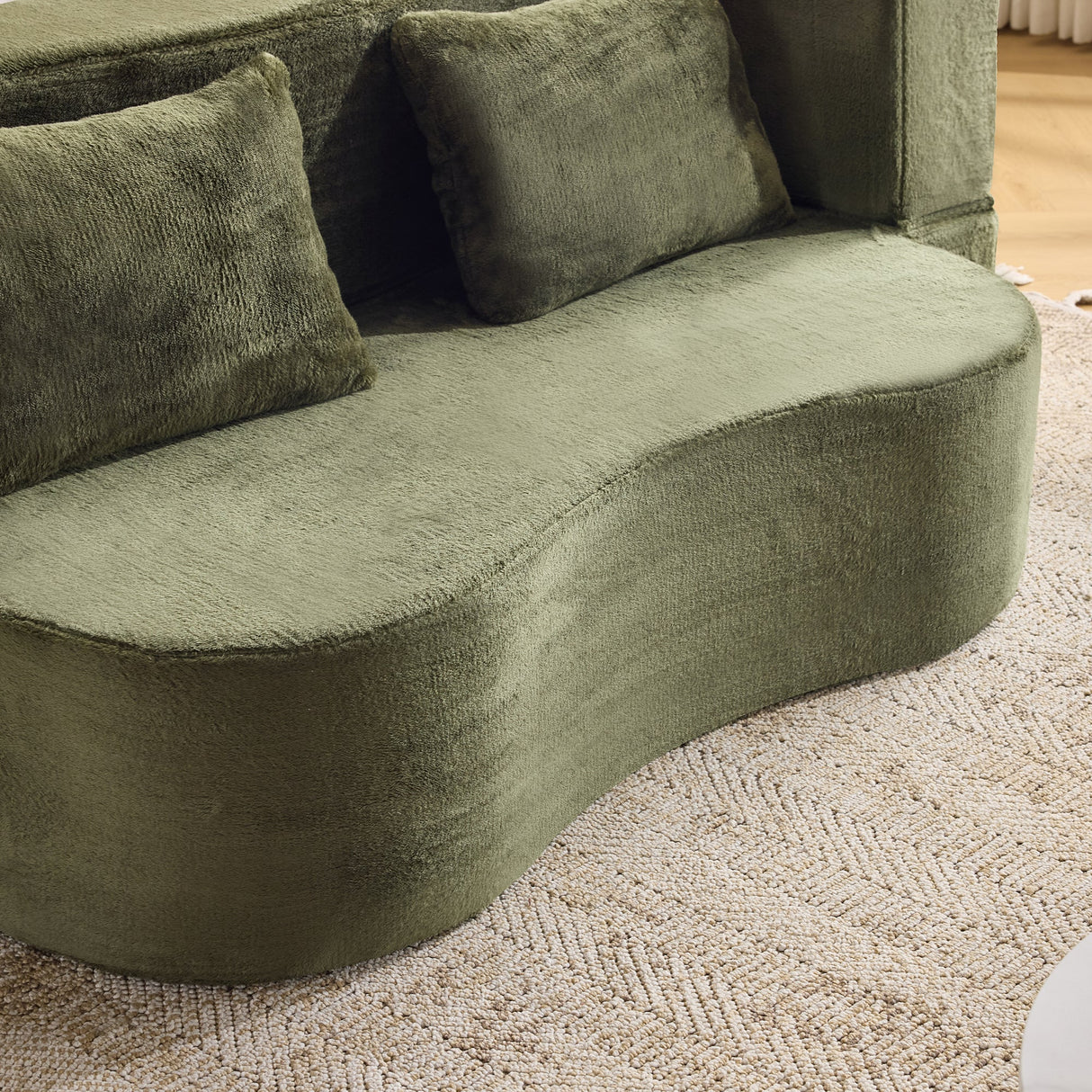 71-Inch Folding Sofa Bed in Green Plush Faux Fur