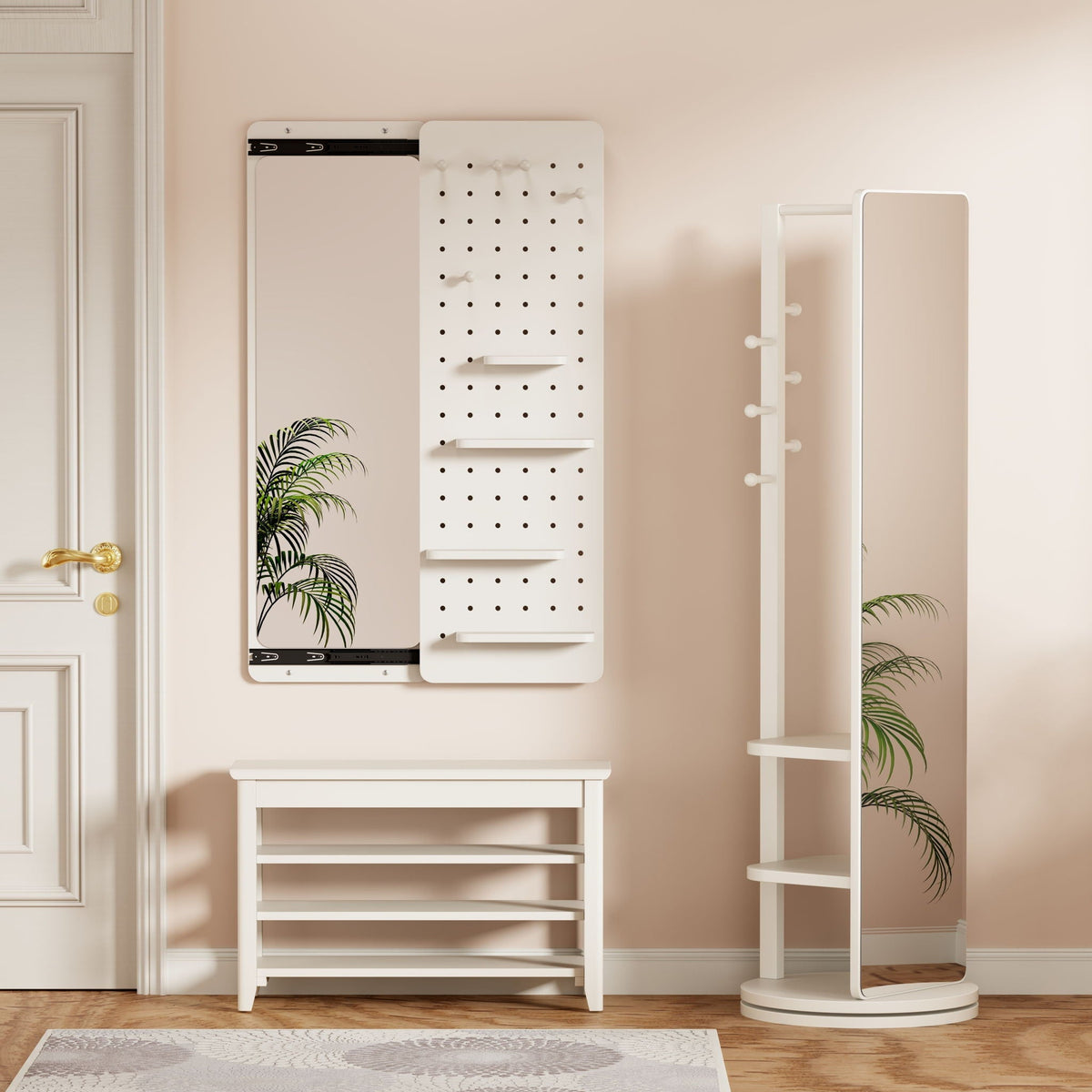 Wall Mounted Full Length Mirror With Shelf And Hook
