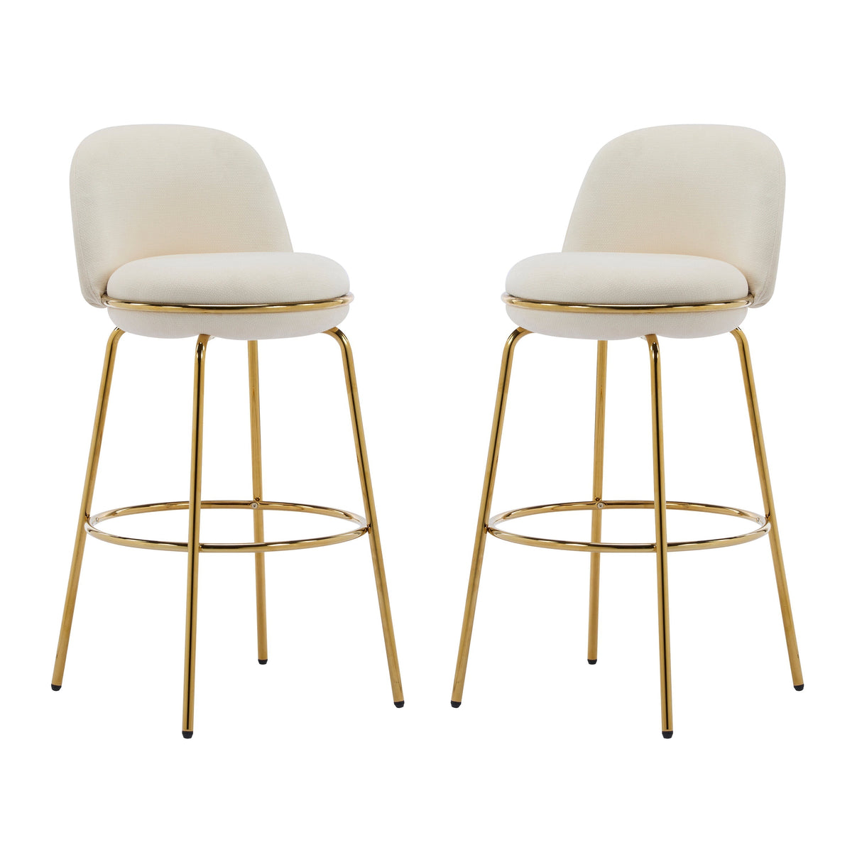 Rio Claro Indoor Metal Upholstered Barstool with Gold Finished Frame and Beige UpholsterySet of 2